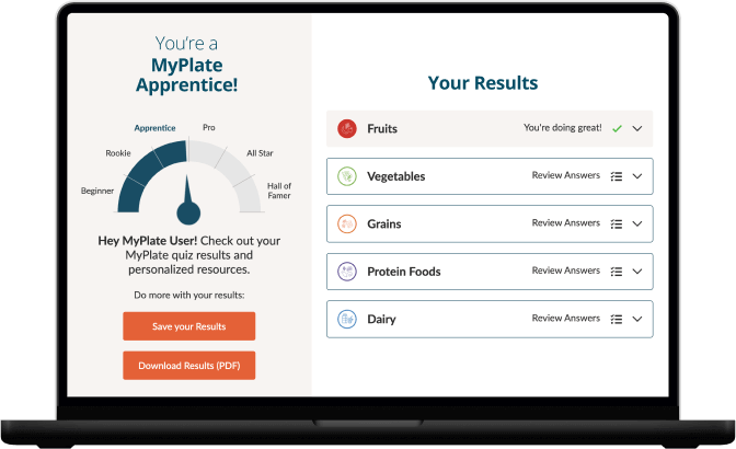 Laptop with example results of MyPlate Test results