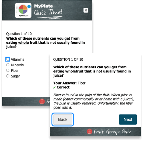 MyPlate Quiz Question Example