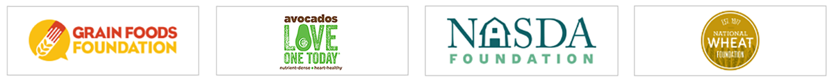 Collection of partner logos -- Grain Foods Foundation, Hass Avocado Board, NASDA Foundation, and National Wheat Foundation