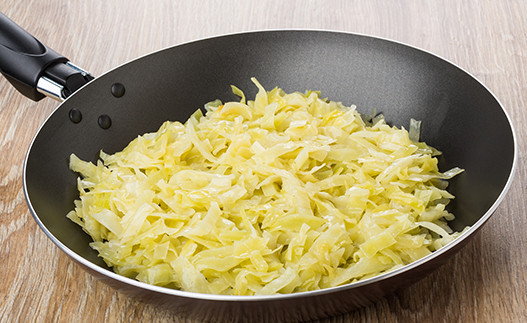Panned Cabbage in a frying pan