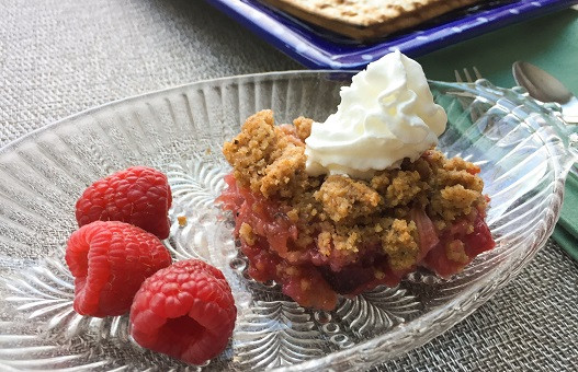 Passover Rhubarb Cobbler on a plate