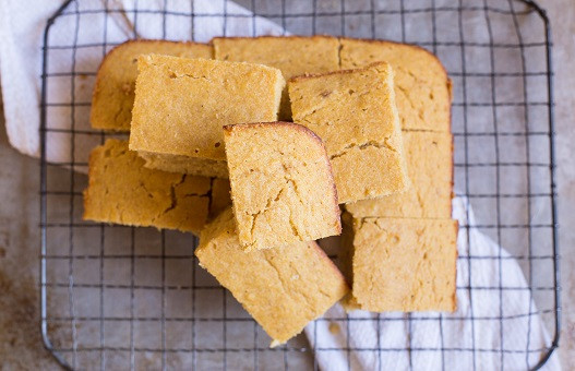 Soul-Healthy Cornbread cut up and ready to eat