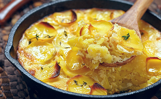 Scalloped Potatoes in a skillet