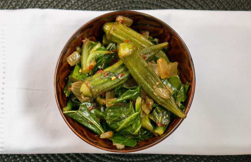 Okra and Greens in a bowl