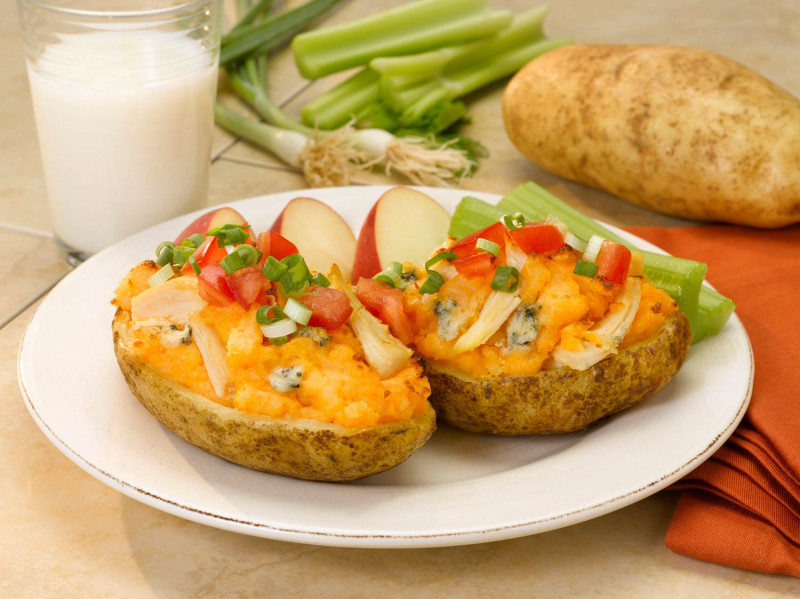 Potato Skins with Buffalo Chicken on a plate