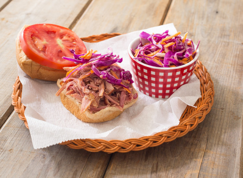 Pulled Pork Sandwich with Red Cabbage and Carrot Slaw