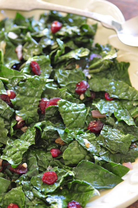kale and cranberry salad in a bowl