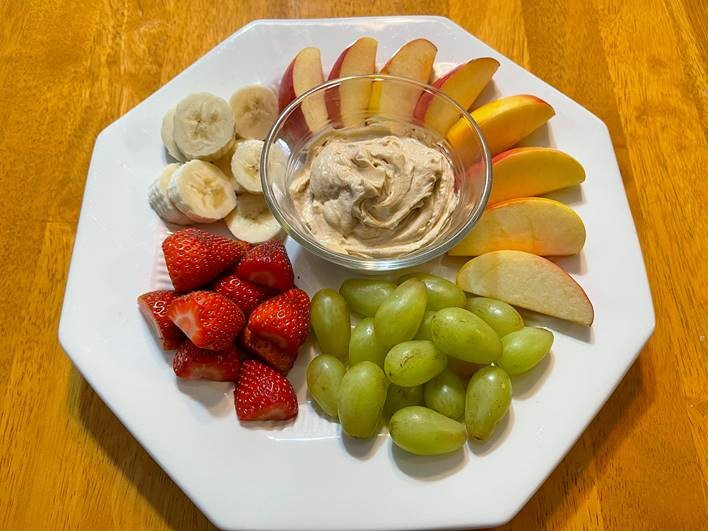 plate of Fruit and Peanut Butter Dip