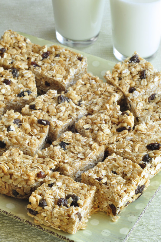 peanut butter cereal bars on a plate