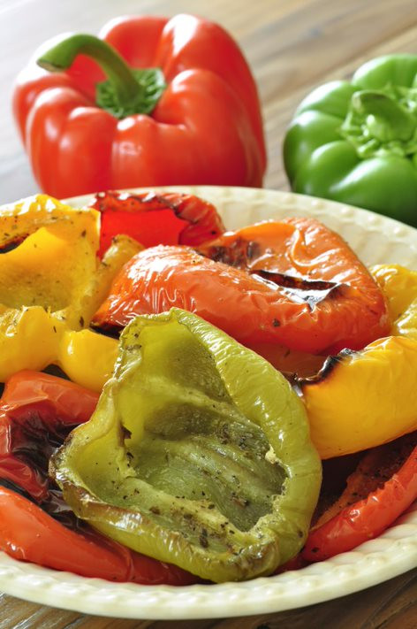 Red, yellow, and green roasted peppers