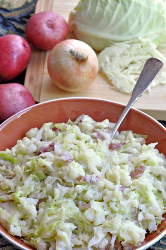 Red potatoes and cabbage in a bowl