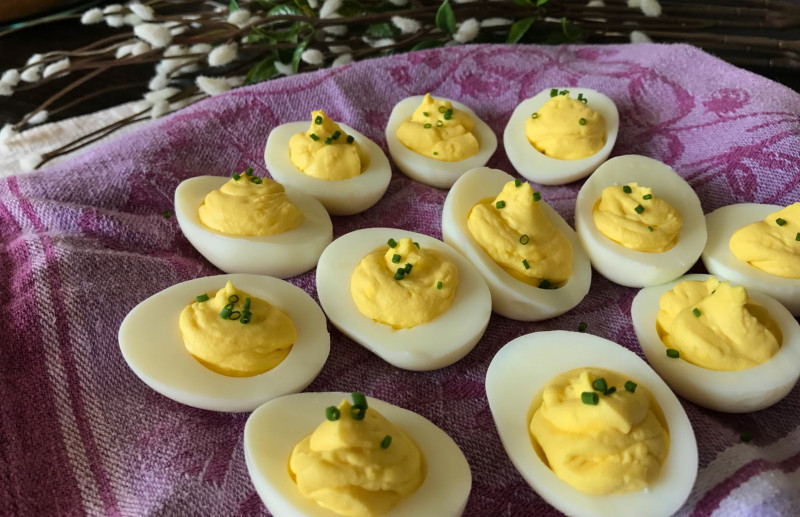 Heavenly Deviled Eggs on a plate