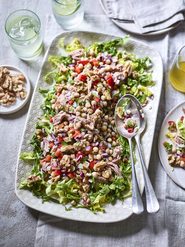 image of Mediterranean Tuna Antipasti Salad on a serving platter