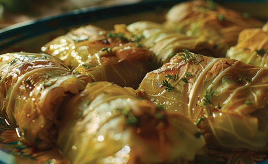 image of turkey stuffed cabbage on a serving tray