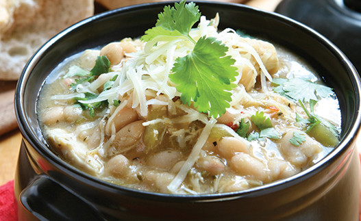 image of white chicken chili in a bowl