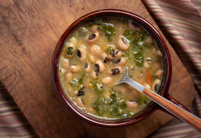 Image of Black Eyed Pea and Collard Greens Soup Recipe in a bowl.