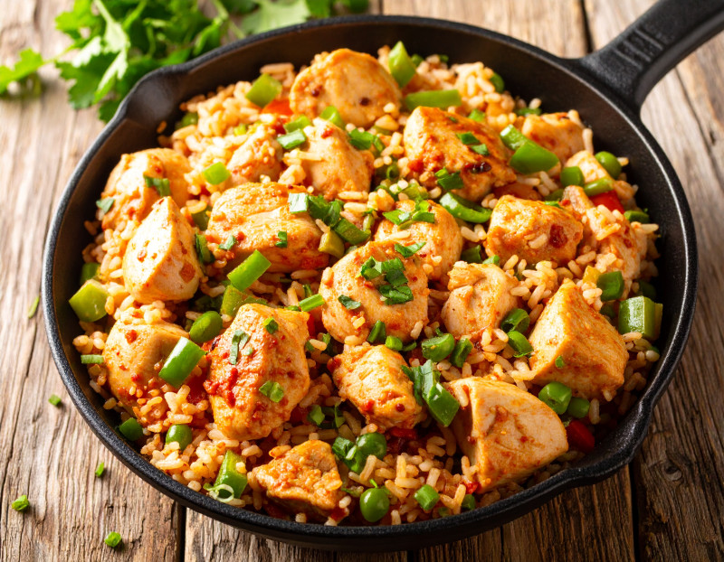 Image of Chicken and Spanish Rice recipe in a skillet