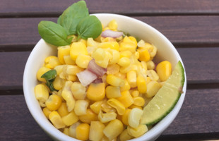 bowl of Corn Salad with Fresh Basil and Lemon