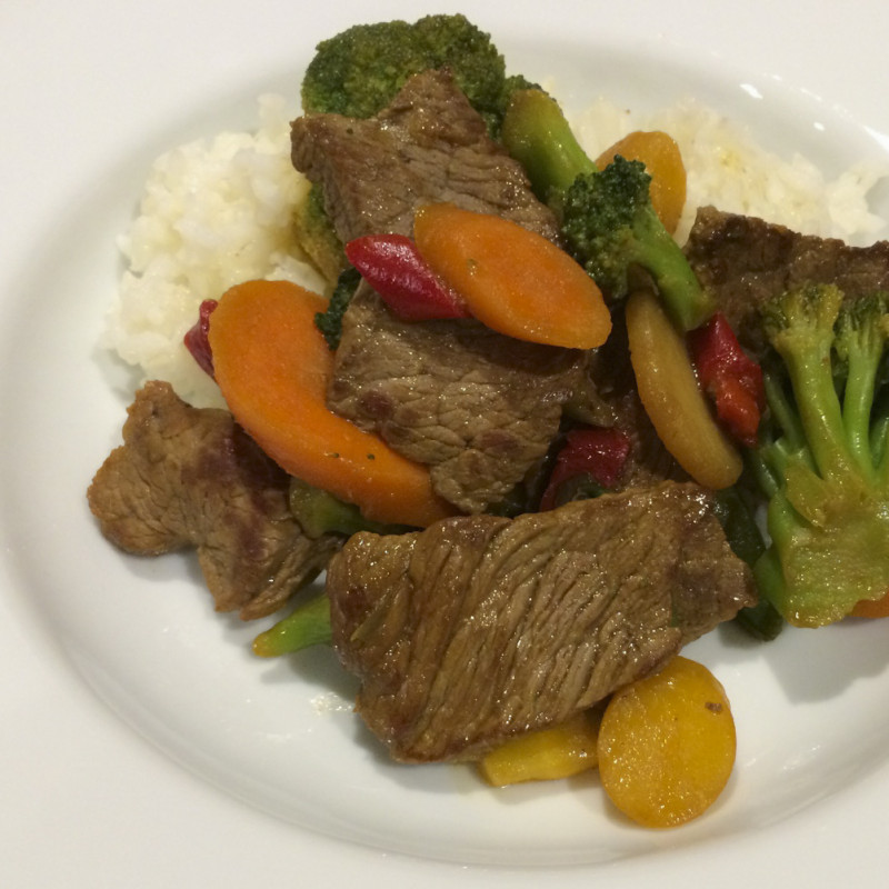 Stir Fry Vegetables and Beef on a plate