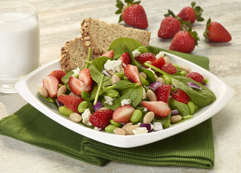 Strawberries, White Bean, and Edamame Salad on a plate