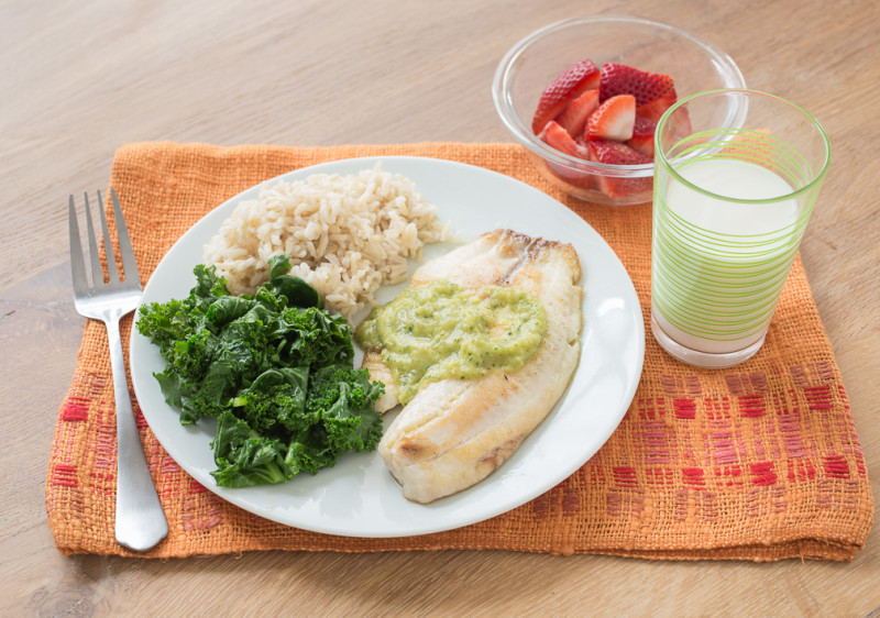 Pan Roasted Tilapia with Tomatillo Salsa on a plate