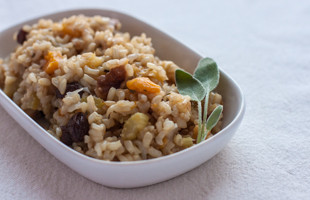 Brown Rice Pilaf with Sage, Walnuts and Dried Fruit