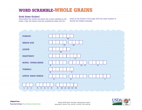 word scramble whole grains activity sheet