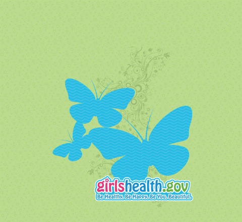 screenshot of the Girls Health dot gov which contains cartoon images of butterflies