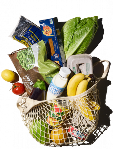 net grocery bag filled with healthy groceries