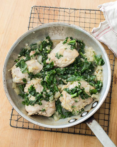 Braised Chicken Thighs with Spinach
