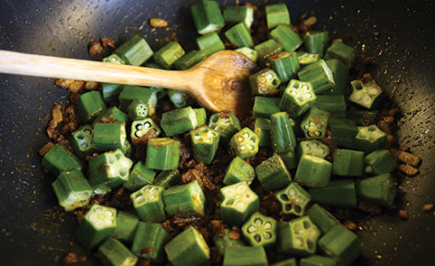 Lite Fried Okra being cooked