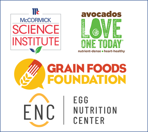 Collection of partner logos -- McCormick Science Institute, Hass Avocado Board, Grain Foods Foundation, and Egg Nutrition Center