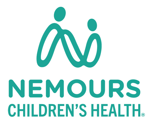 text logo for Nemours Childrens Health which also contains an abstract line drawing of an adult and child