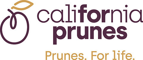 text logo for the california prunes which also contains a line drawing of a prune