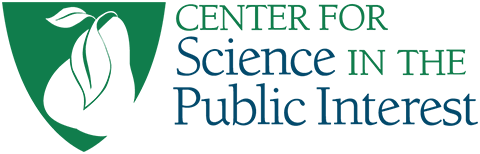 text logo for the Center for Science in the Public Interest which also contains a cartoon of a pear