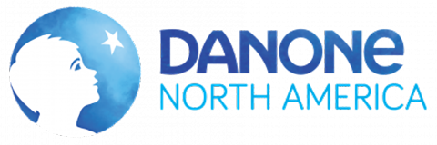 text logo for Danone North America which also contains a line drawing of a baby
