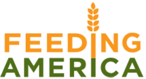 text logo for Feeding America which also contains a cartoon drawing of wheat