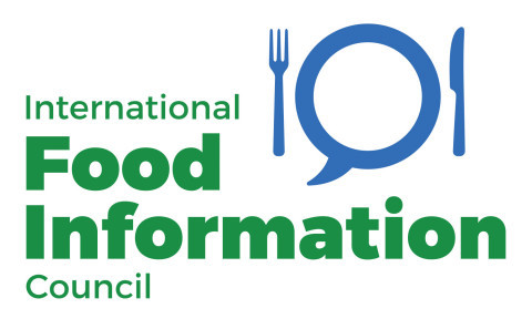 text logo for the International Food Information Council which also contains a line drawing of a plate and a fork and a knife