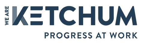 text logo for Ketchum that says we are Ketchum progress at work
