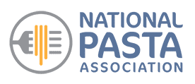 text logo for the National Pasta Association which also contains a line drawing of spaghetti twirled around a fork