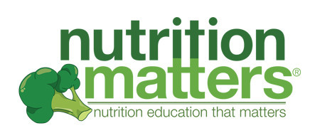 text logo for the Nutrition Matters Company which also contains a cartoon drawing of a piece of broccoli