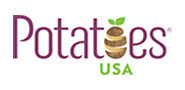 text logo for the Potatoes USA Company which also contains a cartoon drawing of a potato