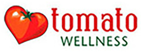 text logo for the Tomato Wellness Organization which also contains a drawing of a tomato in the shape of a heart