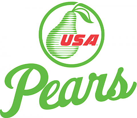 text logo for the USA Pears Company which also contains a line drawing of a pear