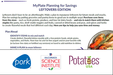 MyPlate Partner Resource MyPlate Planning for Savings Leftovers Edition