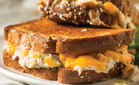 image of tuna melt burger on a plate