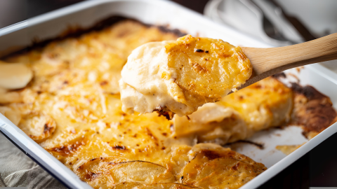 Image of Au Gratin Potatoes Recipe in a casserole dish.