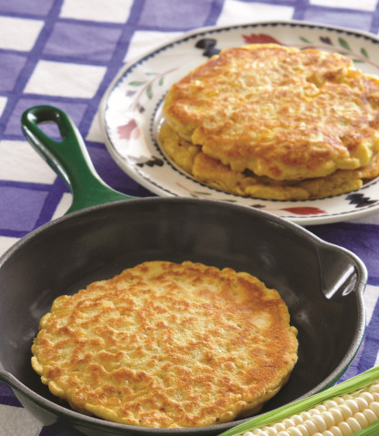 Image of Cornmeal Pancakes Recipe in a skillet 