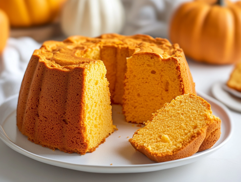 Image of Pumpkin Angel Food Cake Recipe on a plate.
