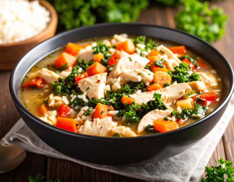 Image of Chicken Vegetable Soup with Kale recipe in a bowl